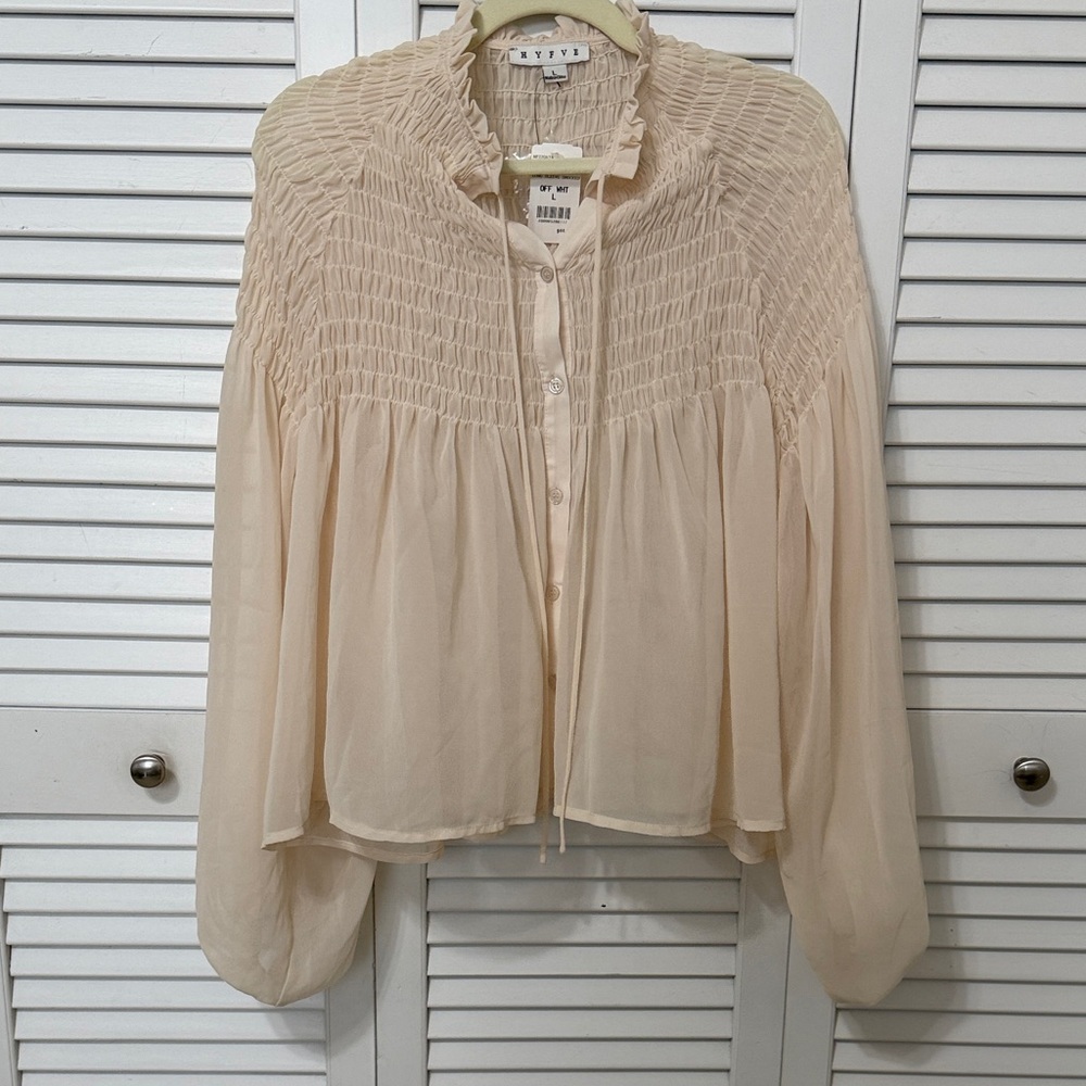HYFVE Light Beige Smocked Blouse NWT